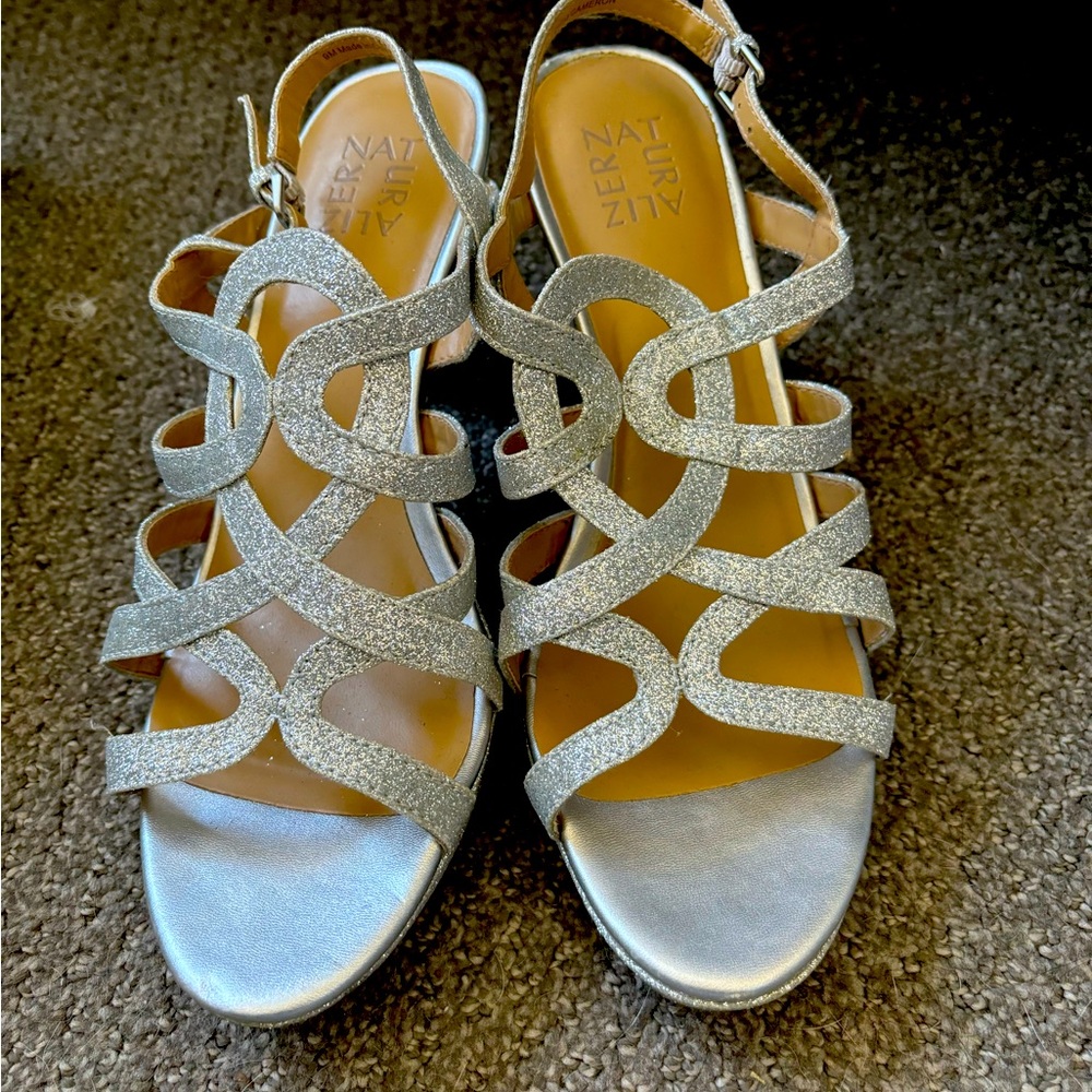 Glitter open-toed heels